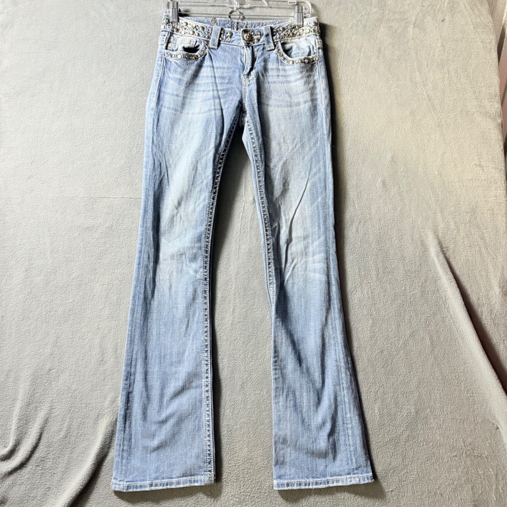 Miss Me JP4288S Bootcut Jeans Light Wash Rhinestone Studded Low Rise 28 x 33